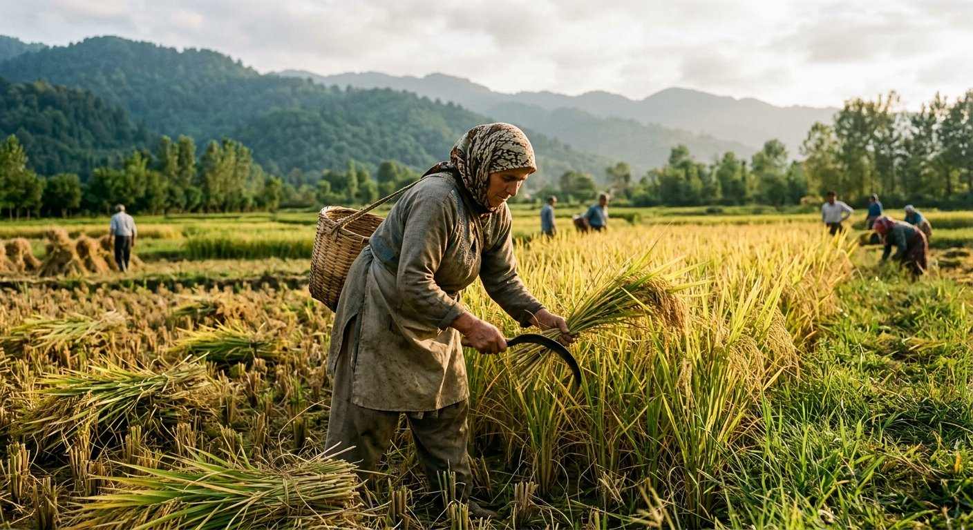 برداشت برنج طارم از شالیزار مازندران
